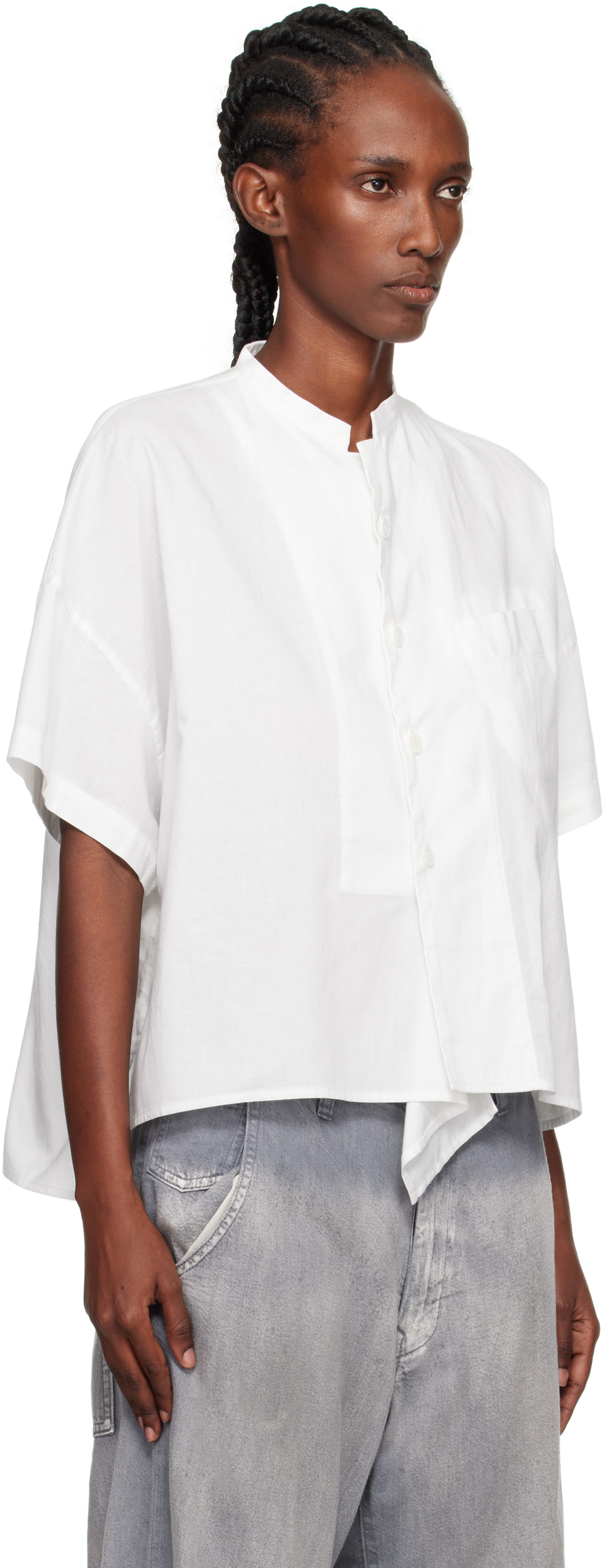 Y's White N-Half Sleeve Box Shirt