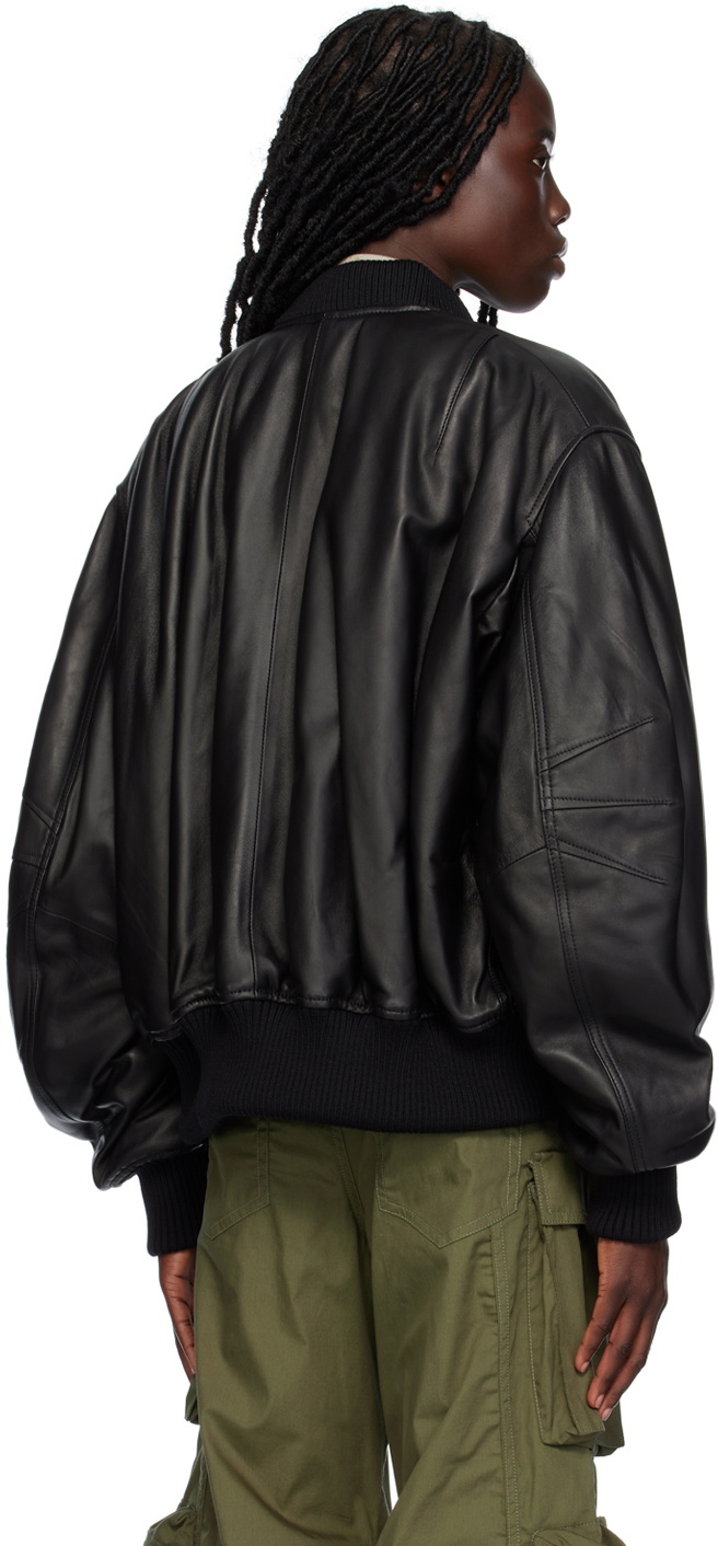 The Attico Black Anja Leather Bomber Jacket The Attico