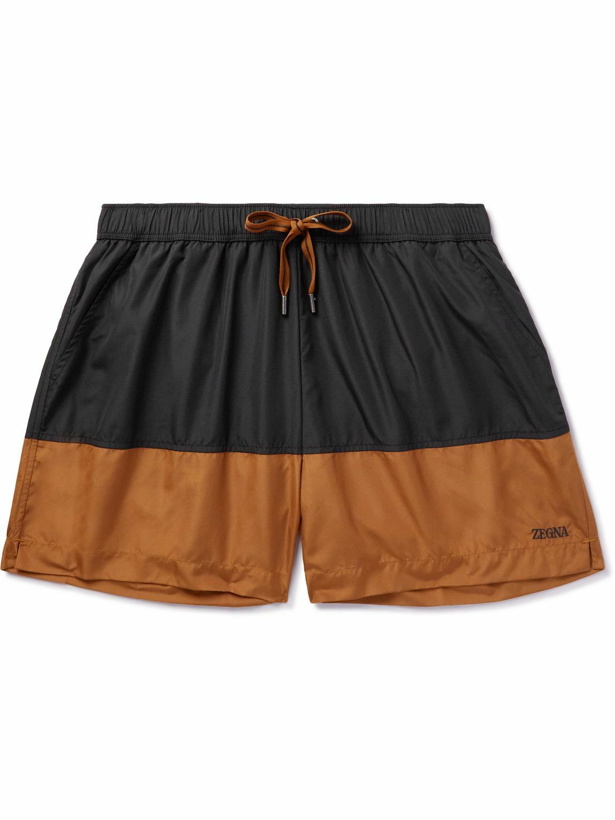 Photo: Zegna - Straight-Leg Mid-Length Colour-Block Swim Shorts - Black