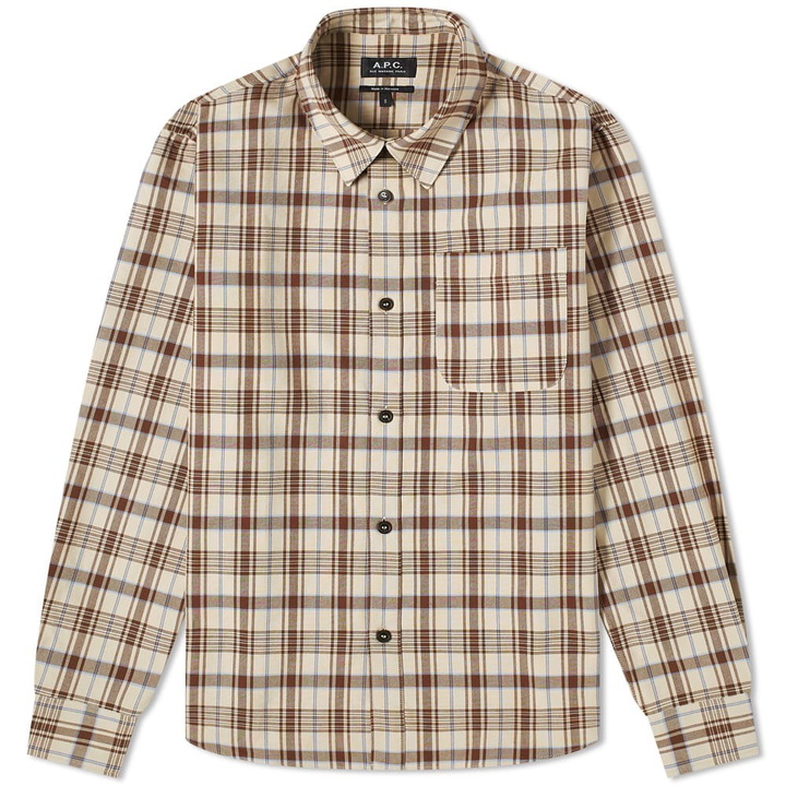 Photo: A.P.C. Men's Trek Check Overshirt in Camel