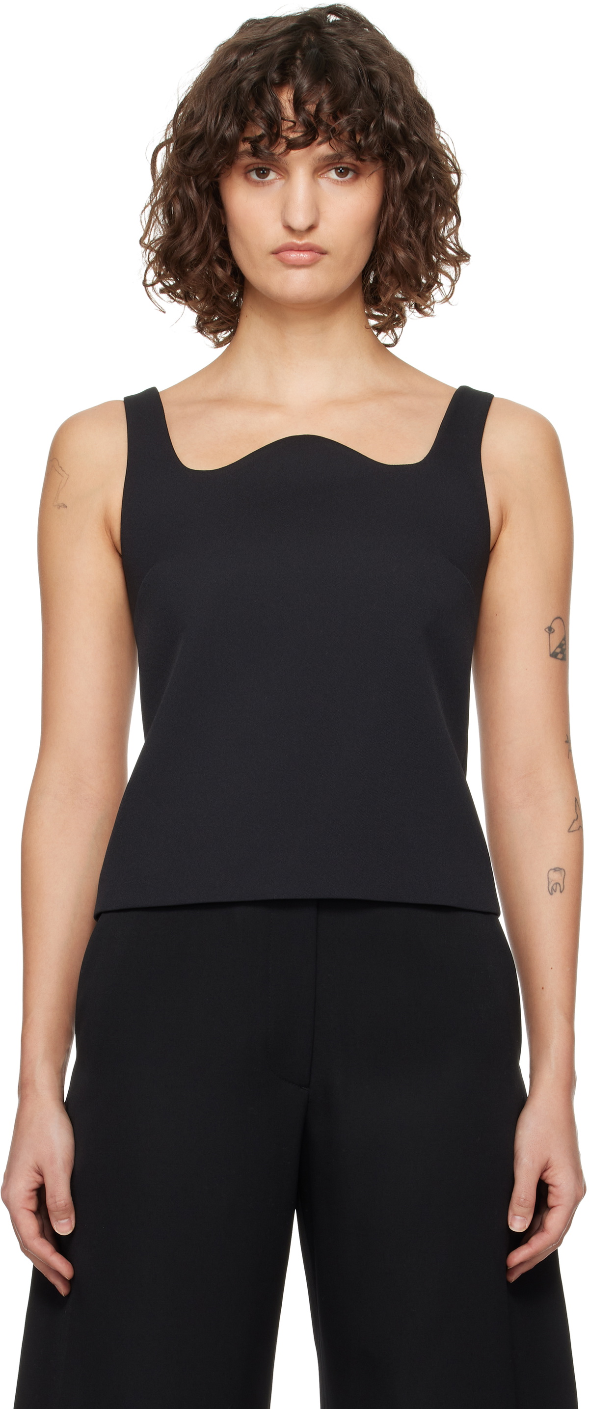 RECTO Black RC Signature Curved Neck Top