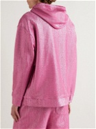 Valentino - Logo-Embossed Metallic Cotton-Blend Jersey Hoodie - Pink