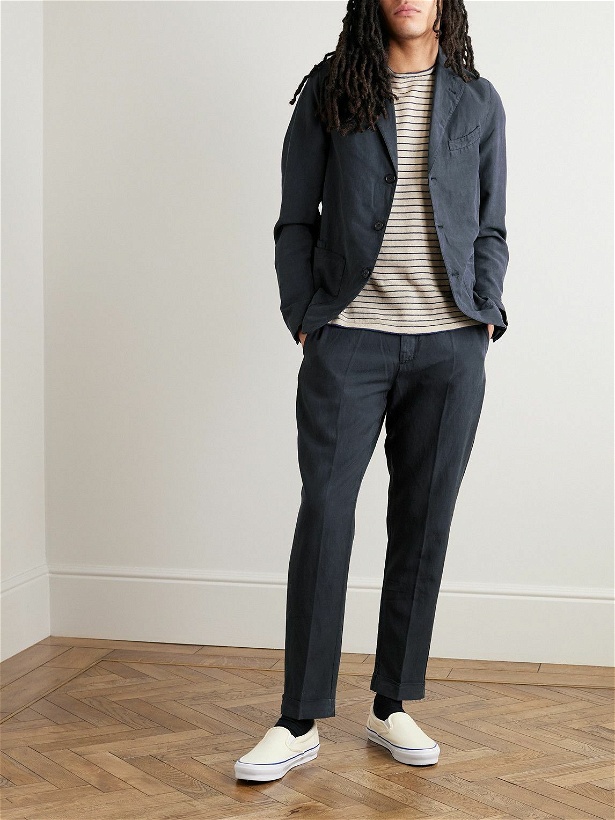Photo: Officine Générale - Joseph Lyocell, Linen and Cotton-Blend Twill Drawstring Suit Trousers - Blue