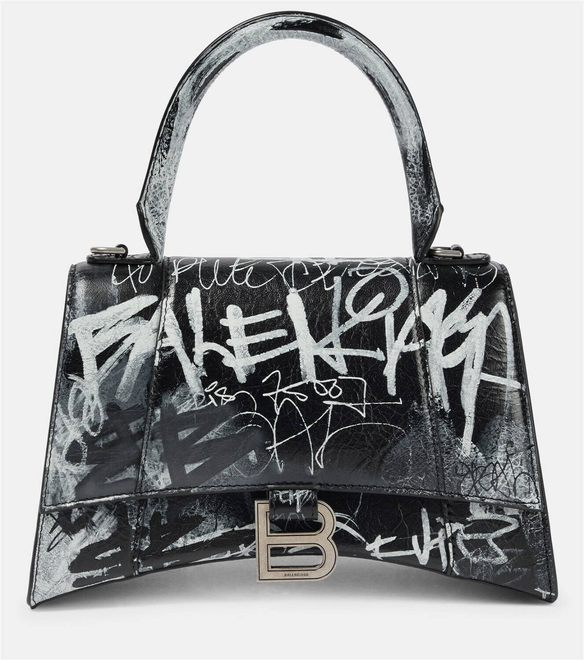 Balenciaga Graffiti Hourglass Top Handle Bag Leather Xs White