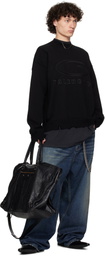 Balenciaga Black Cotton Logo Padded Knit Crewneck Sweater