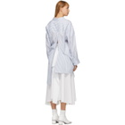 Enfold White and Green Striped Belted Asymmetric Drape Shirt