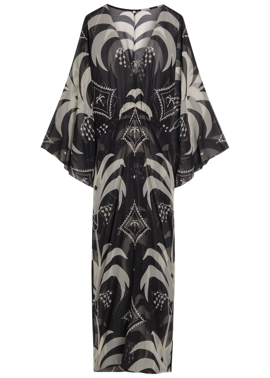 Johanna Ortiz Spiritual Healers Patterned Georgette Maxi Kaftan Black