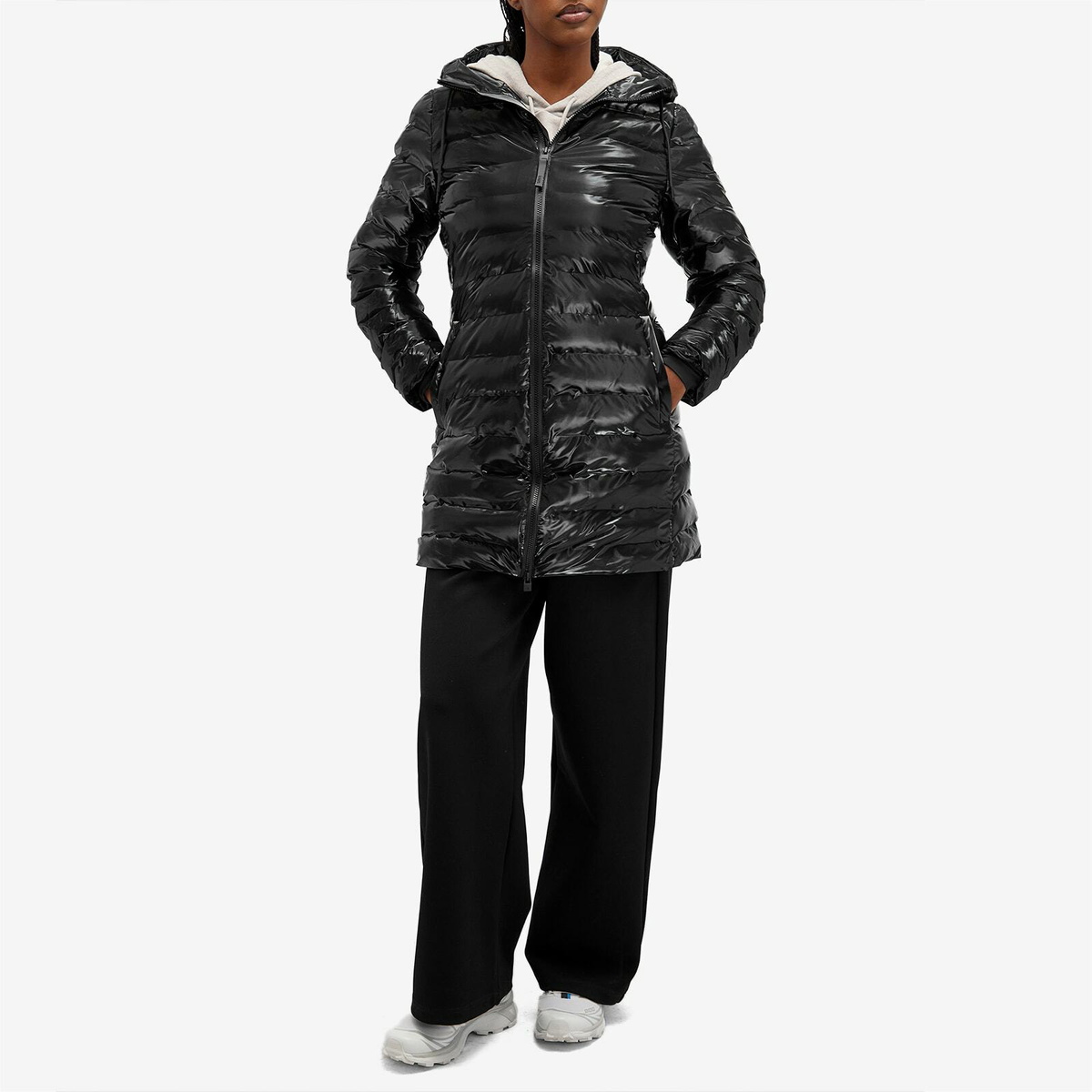 Rains Women's Lohja Long Curve Puffer Jacket in Night