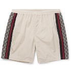 Gucci - Wide-Leg Long-Length Striped Logo-Print Swim Shorts - Ivory