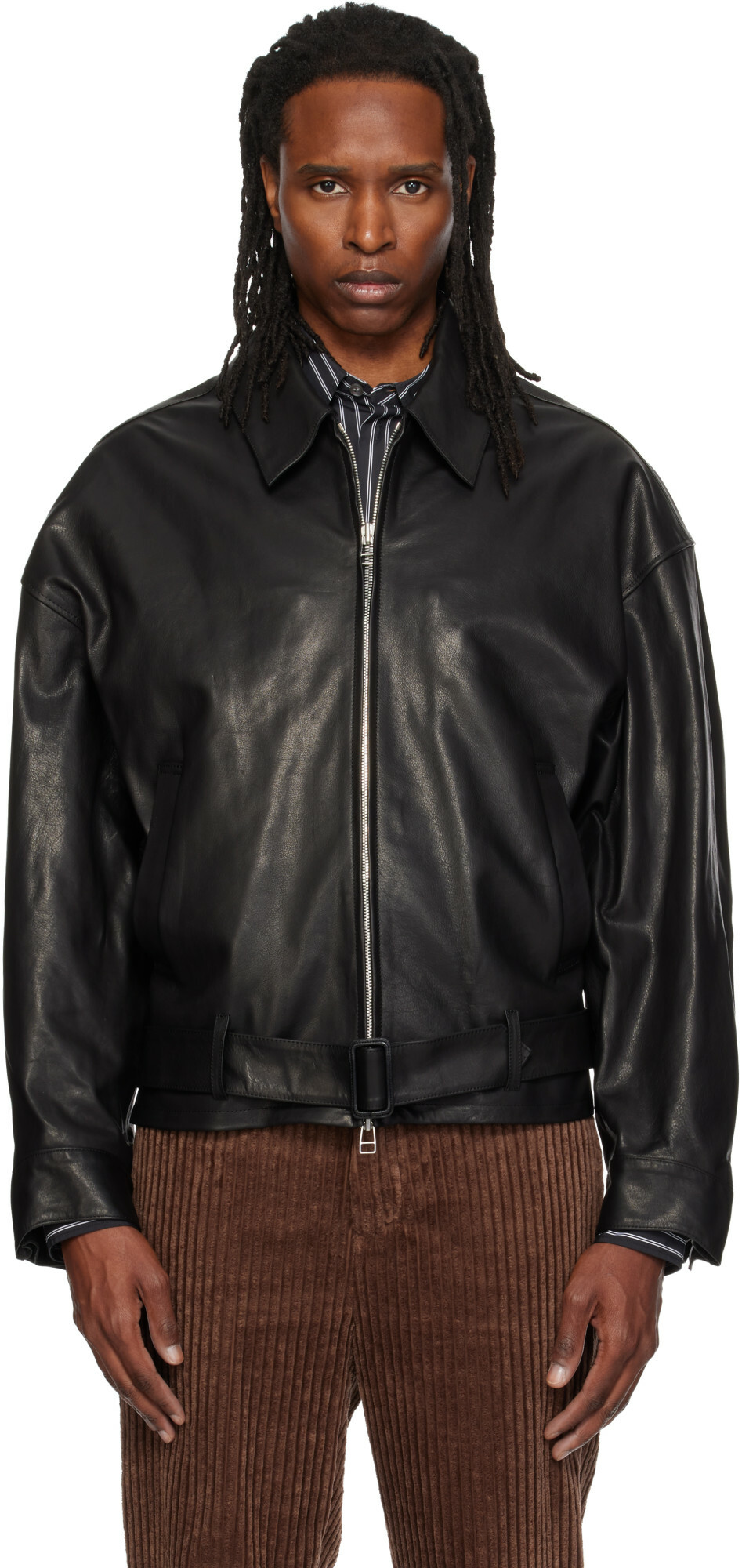 SOSHIOTSUKI Black Oiled Leather Blouson Jacket