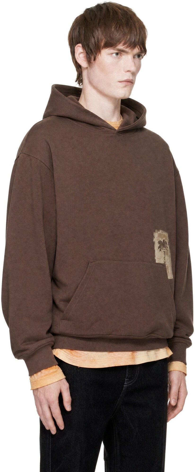 Palm Angels Brown Brushed Palm Tree Regular Hoodie
