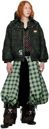 Chopova Lowena Black & Green Embroidered Puffer Reversible Jacket