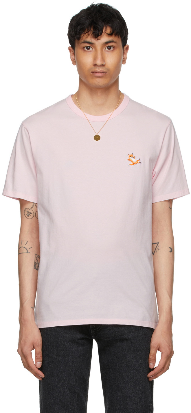 Maison Kitsuné Pink Chillax Fox Patch Classic T-Shirt Maison Kitsune
