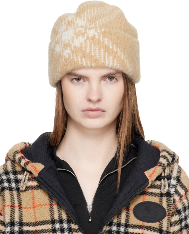 Photo: Burberry Beige Check Mohair Wool Blend Beanie