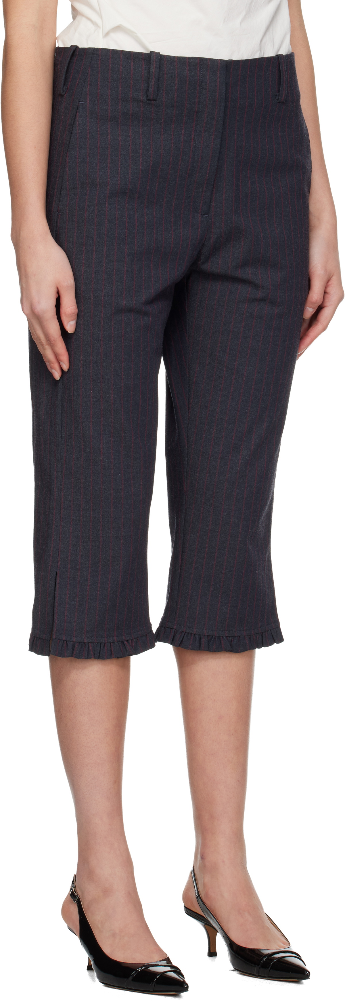 GANNI Gray Pinstripe Capri Trousers