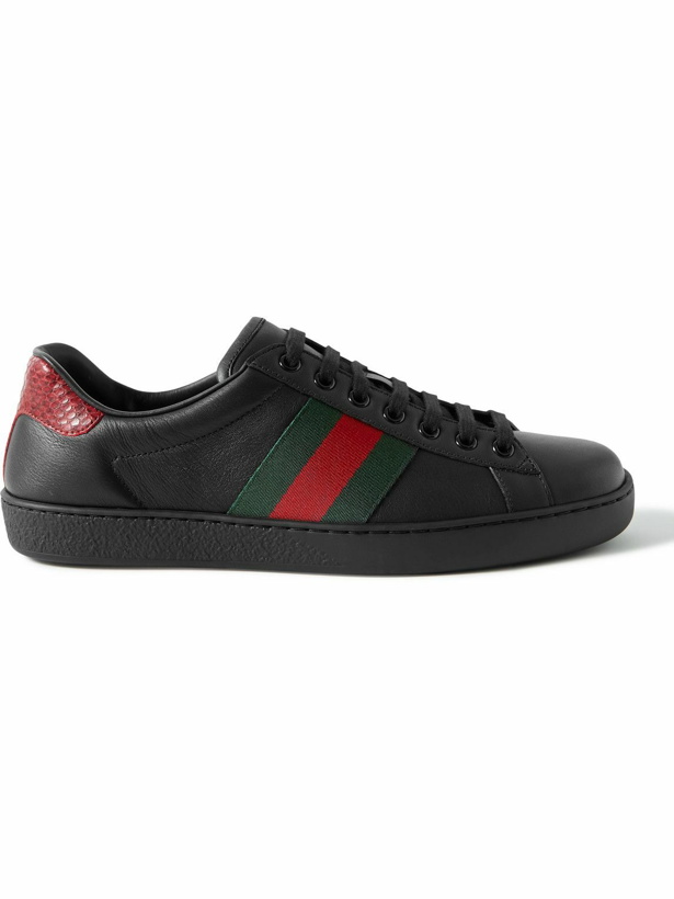 Photo: GUCCI - Ace Webbing-Trimmed Leather Sneakers - Black