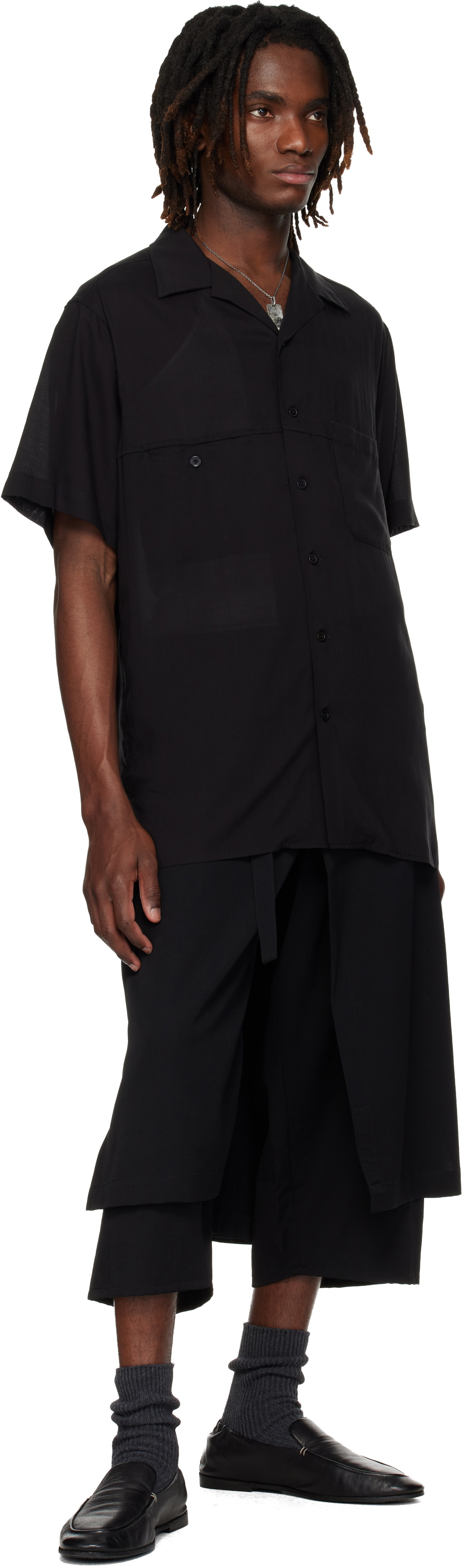 YOHJI YAMAMOTO Black Wool Gabardine Standard Wrap Trousers