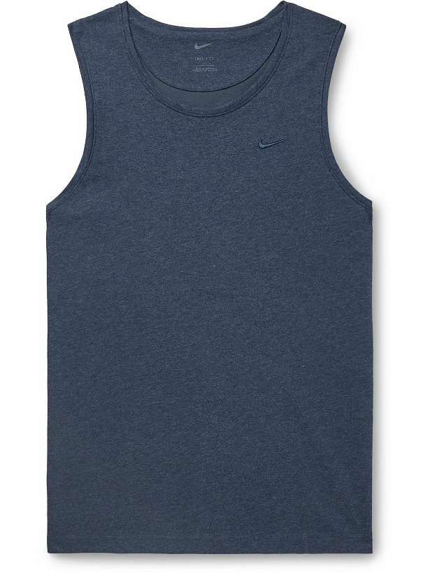 Photo: Nike Training - Primary Logo-Embroidered Cotton-Blend Dri-FIT Tank Top - Blue