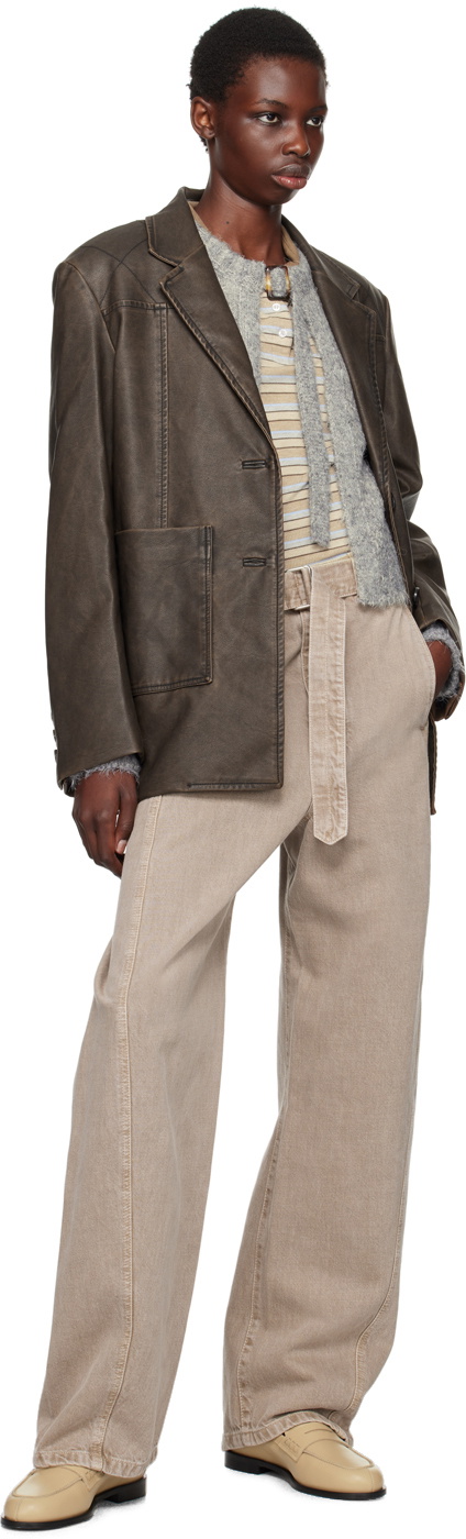 Kijun Brown Stitched Faux-Leather Blazer