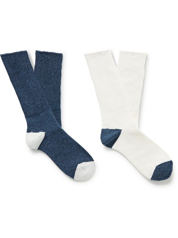 Photo: MR P. - Two-Pack Colour-Block Stretch-Knit Socks - Blue