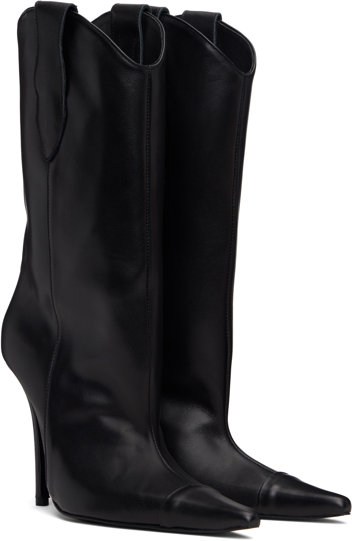 Pushbutton Black Mid-Calf Cowgirl Boots