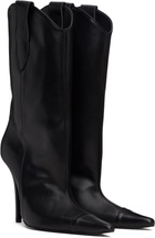 Pushbutton Black Mid-Calf Cowgirl Boots