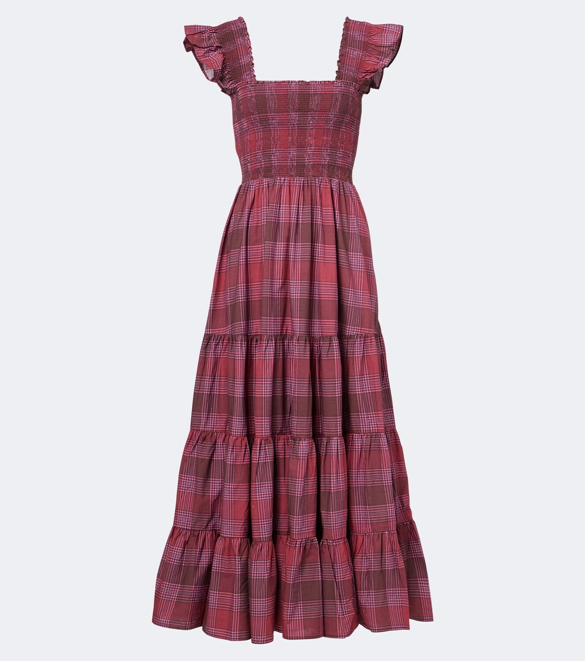 Rixo Kendall shirred plaid cotton maxi dress
