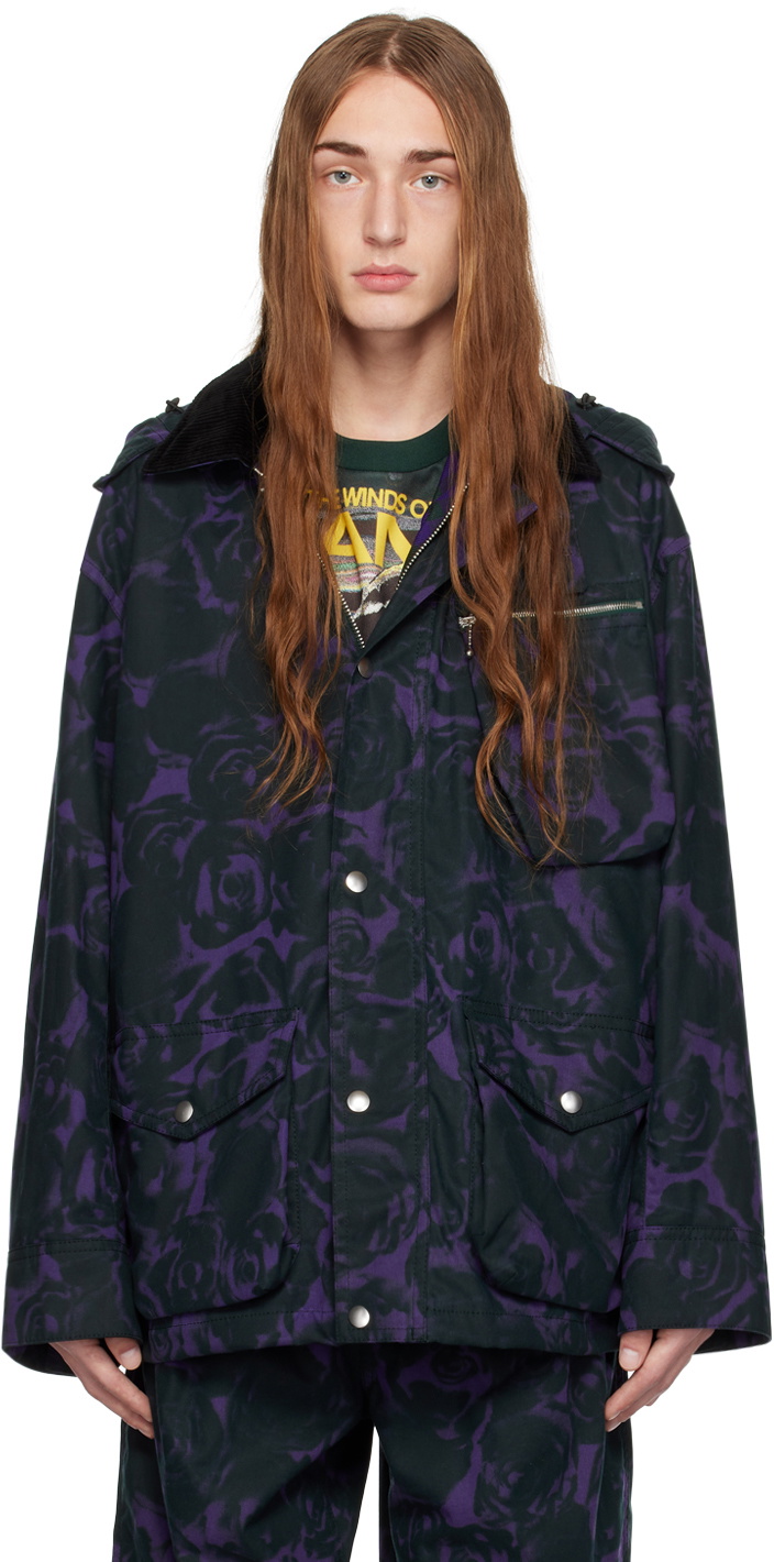 Burberry Purple & Green Rose Print Jacket Burberry