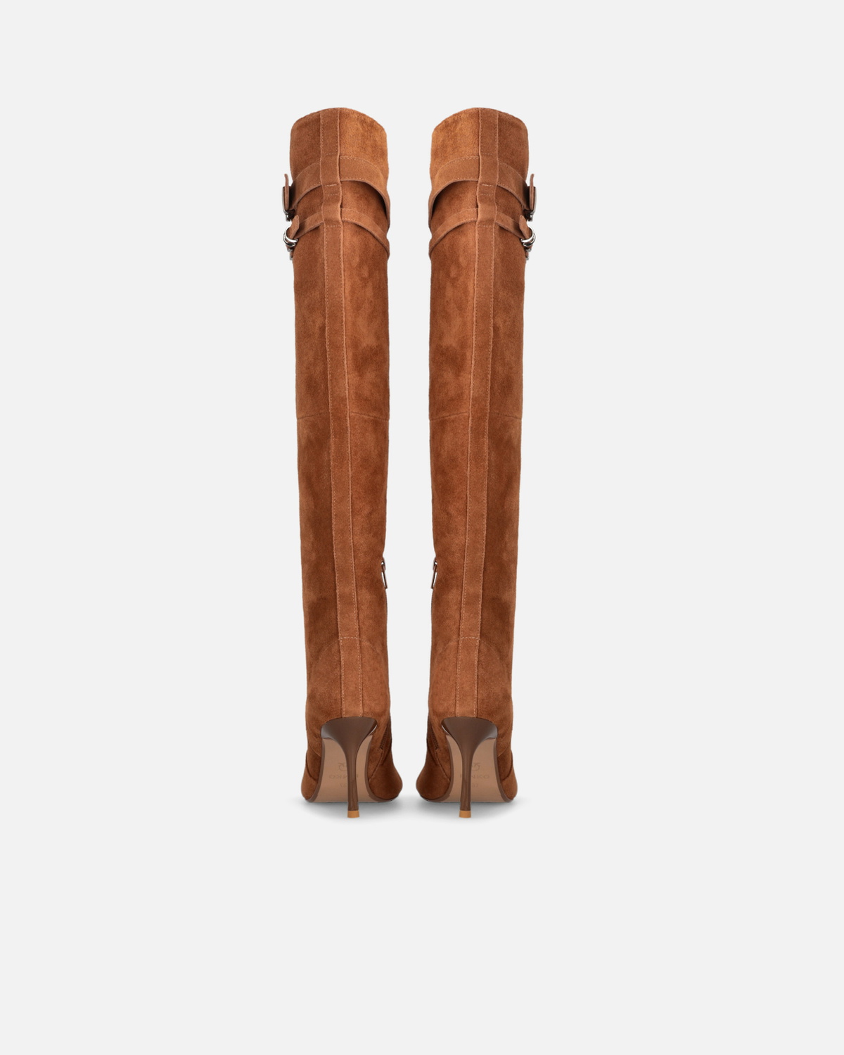 Pinko High Boots In Suede With Heel And Strap Laminated Gold