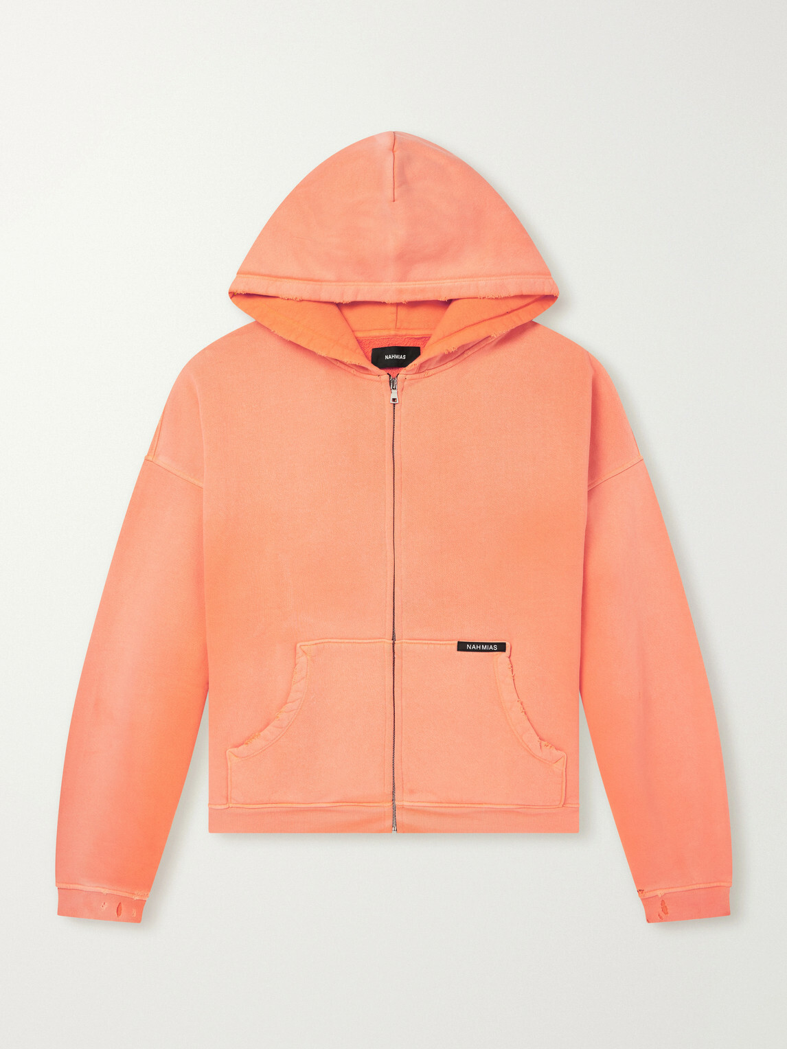 NAHMIAS - Distressed Cotton-Jersey Zip-Up Hoodie - Orange