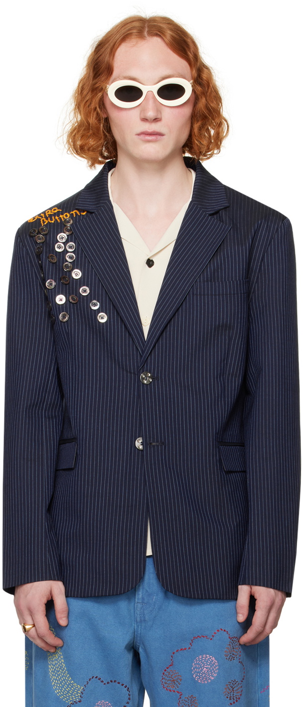 Glass Cypress Navy Pinstripe Blazer