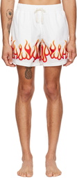 Palm Angels White Burning Flames Swim Shorts