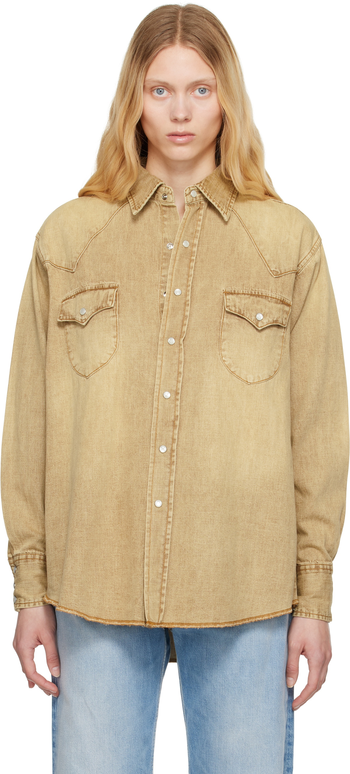 Carter Young Beige Western Denim Shirt