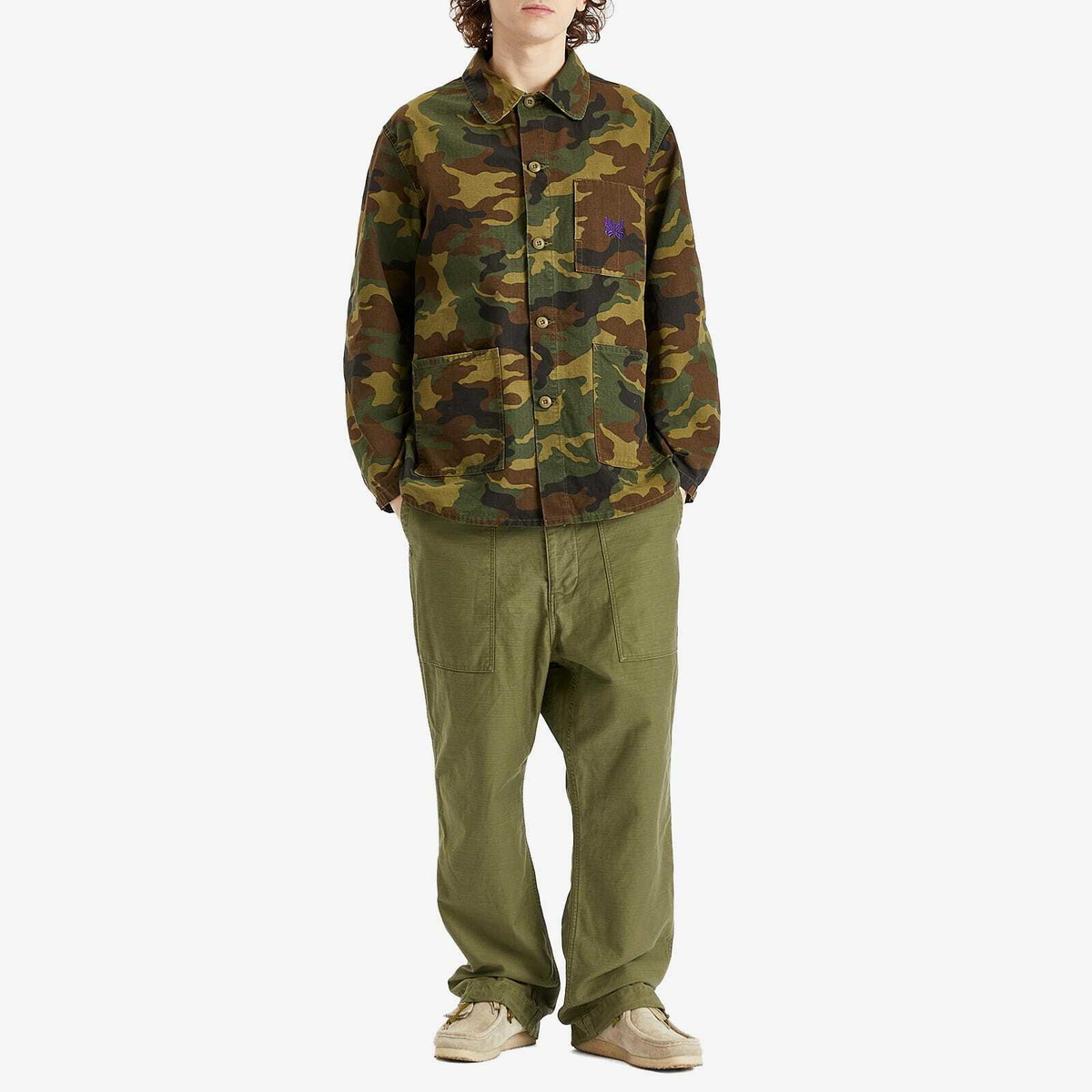 Needles Men's Ripstop Camo Coverall Jacket in Woodland Needles
