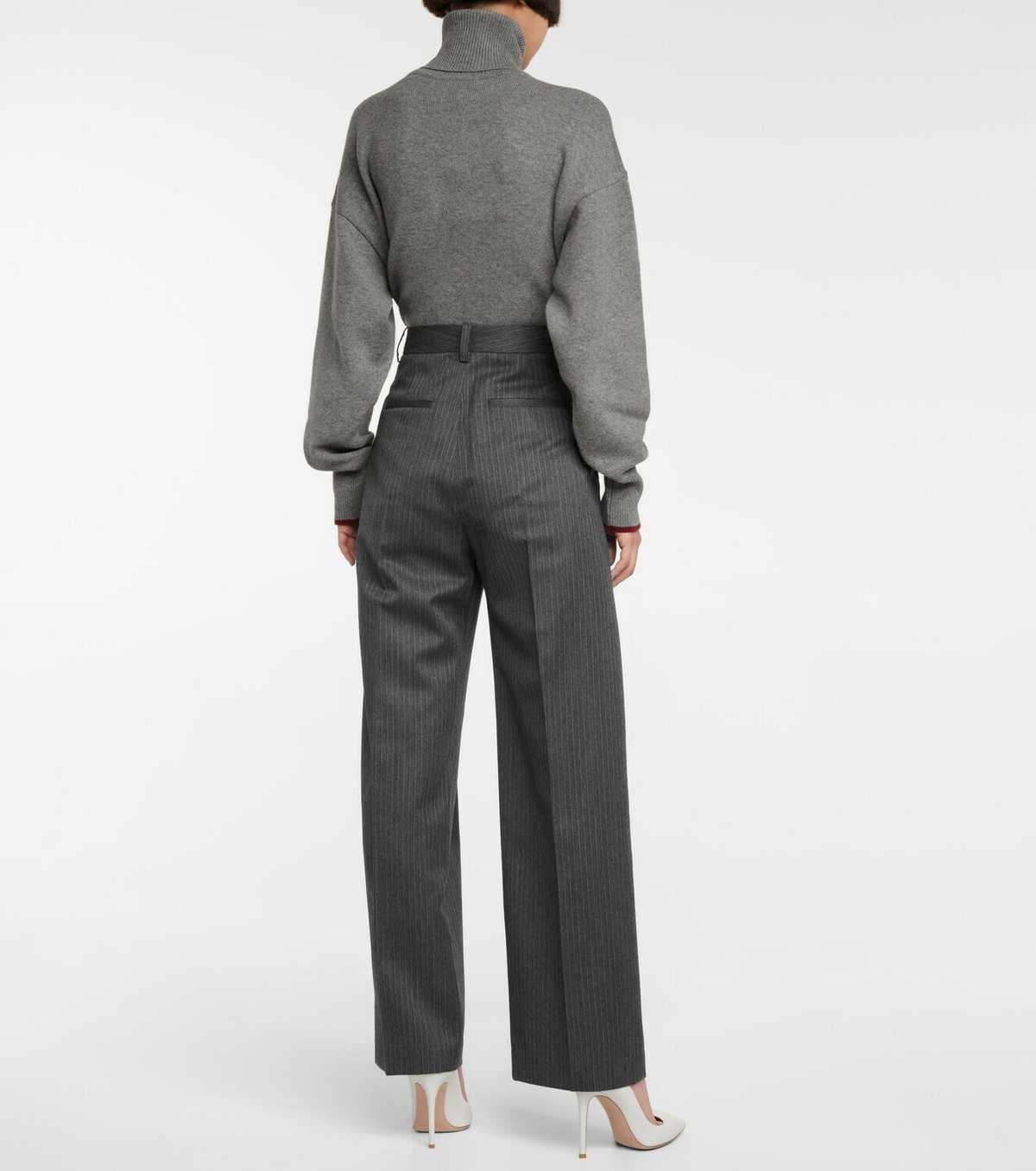 Victoria Beckham Women 'New Gigi' White Pants With Belt Detail In Virgin Wool Blend Woman