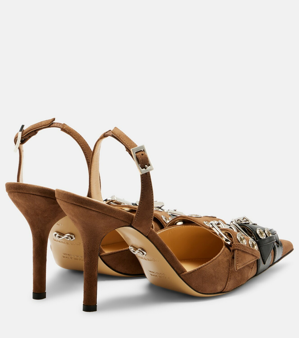 Mach & Mach Buckle Belt 95 suede slingback pumps