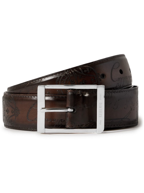 Photo: Berluti - 3.5cm Scritto Leather Belt - Brown