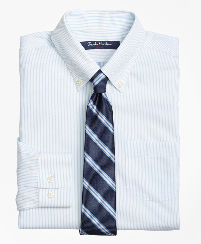 Photo: Brooks Brothers Boys Non-Iron Supima Cotton Broadcloth Mini Stripe Dress Shirt | Light Blue