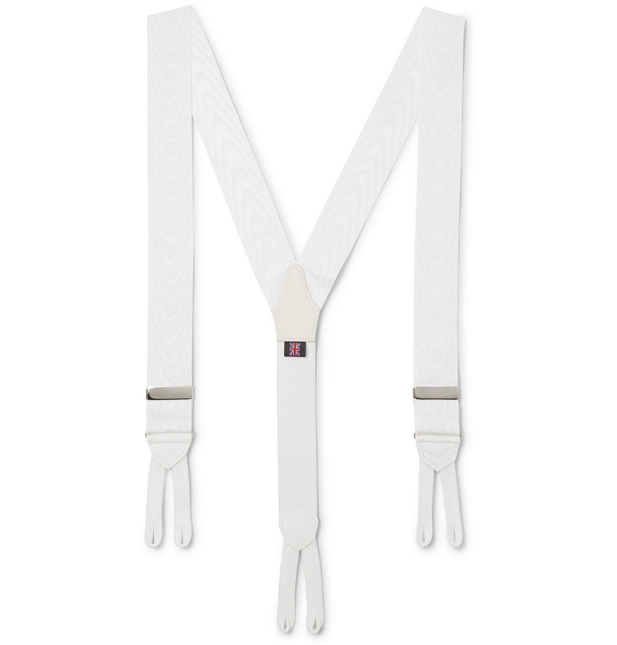 Favourbrook - Leather-Trimmed Silk-Moire Braces - White Favourbrook