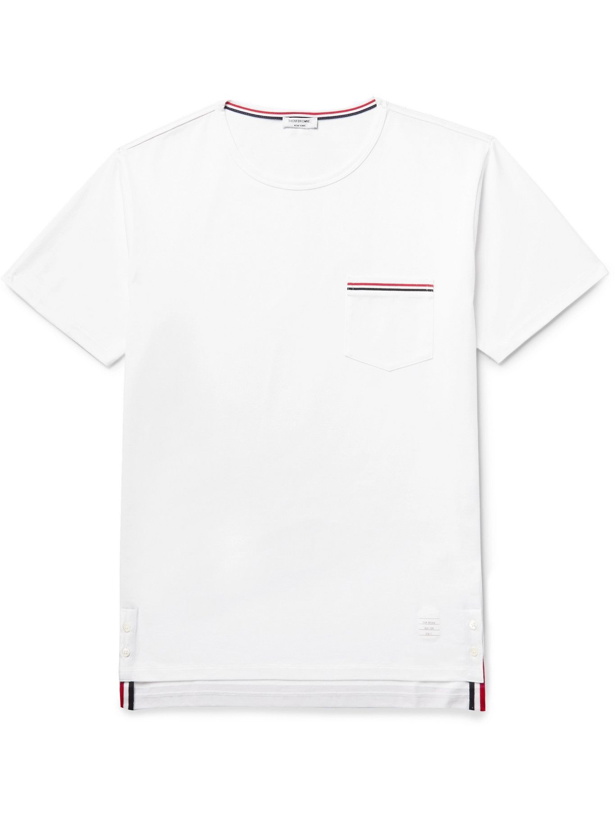 Photo: THOM BROWNE - Slim-Fit Grosgrain-Trimmed Cotton-Jersey T-Shirt - White