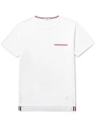 THOM BROWNE - Slim-Fit Grosgrain-Trimmed Cotton-Jersey T-Shirt - White