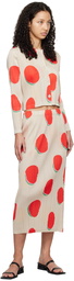 PLEATS PLEASE ISSEY MIYAKE Off-White & Red Bean Dots Midi Skirt