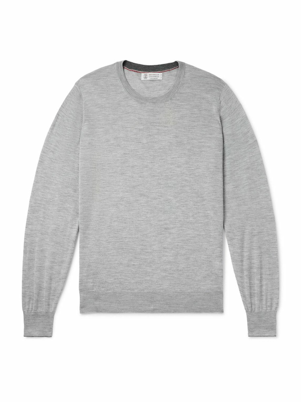 Photo: Brunello Cucinelli - Cashmere and Silk-Blend Sweater - Gray