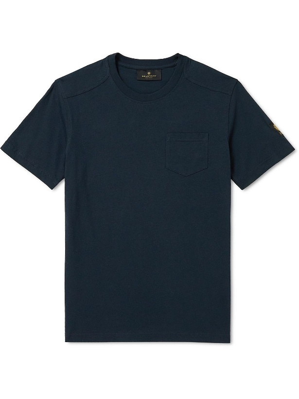 Photo: Belstaff - Thom Logo-Appliquéd Cotton-Jersey T-Shirt - Blue