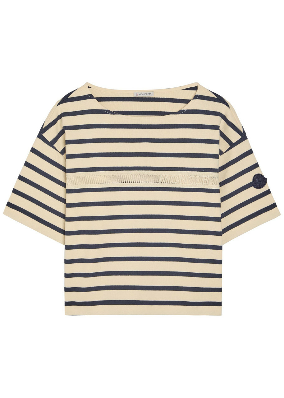 Moncler Striped Cotton T-shirt Beige
