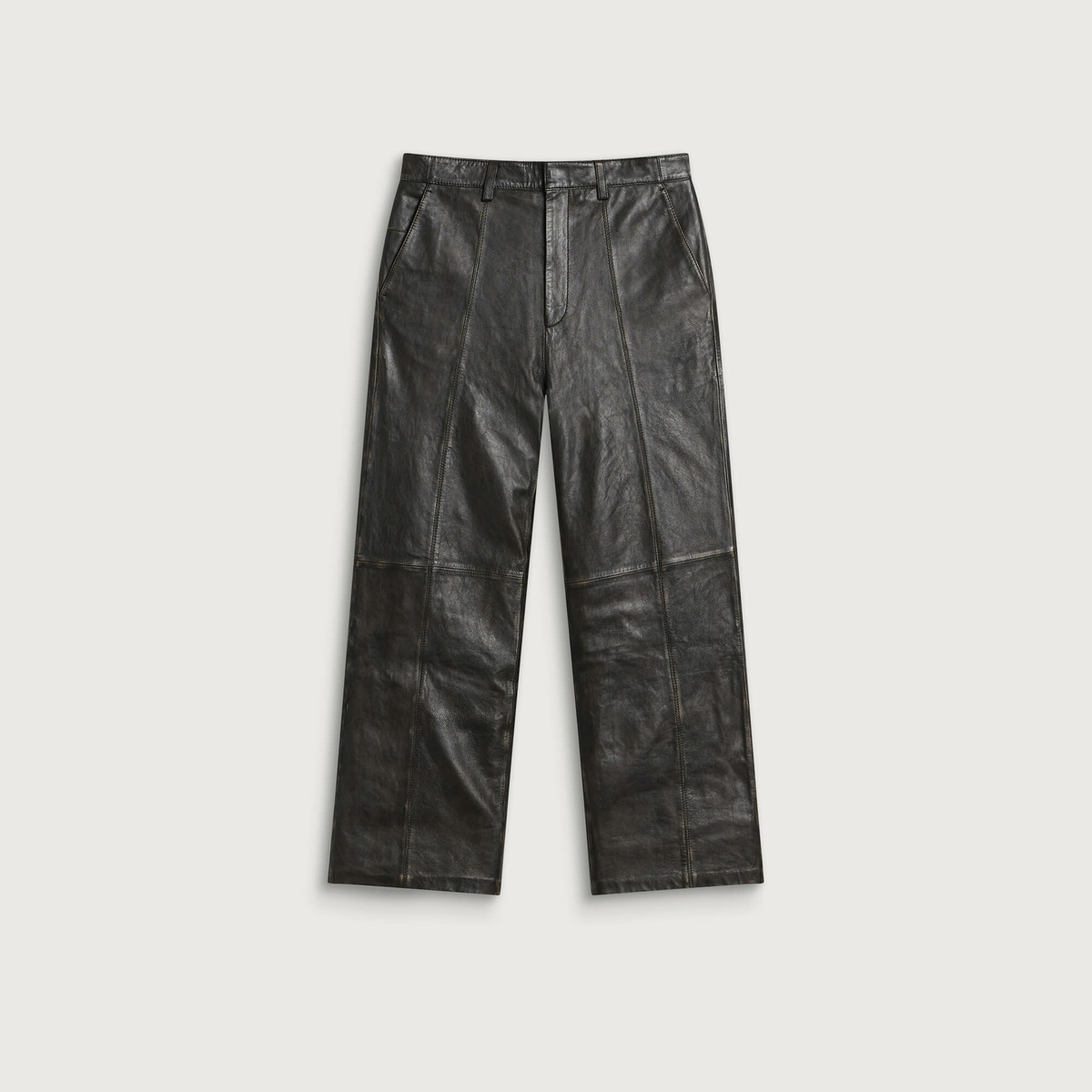 END. x Samsøe Samsøe Men's Savalentin Leather Trousers in Washed Black Olive