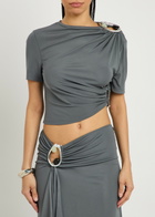 Christopher Esber Orica Cut-out Jersey Crop T-shirt Blue