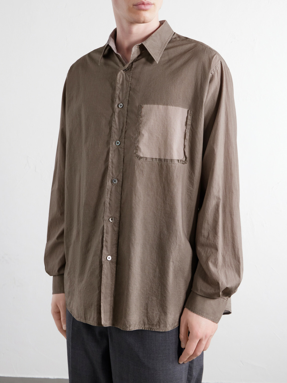 Maison Margiela - Camp-Collar Distressed Checked Cotton-Poplin Shirt - Neutrals