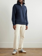 NN07 - Brigs Logo-Embroidered Organic Cotton-Blend Jersey Half-Zip Sweatshirt - Blue
