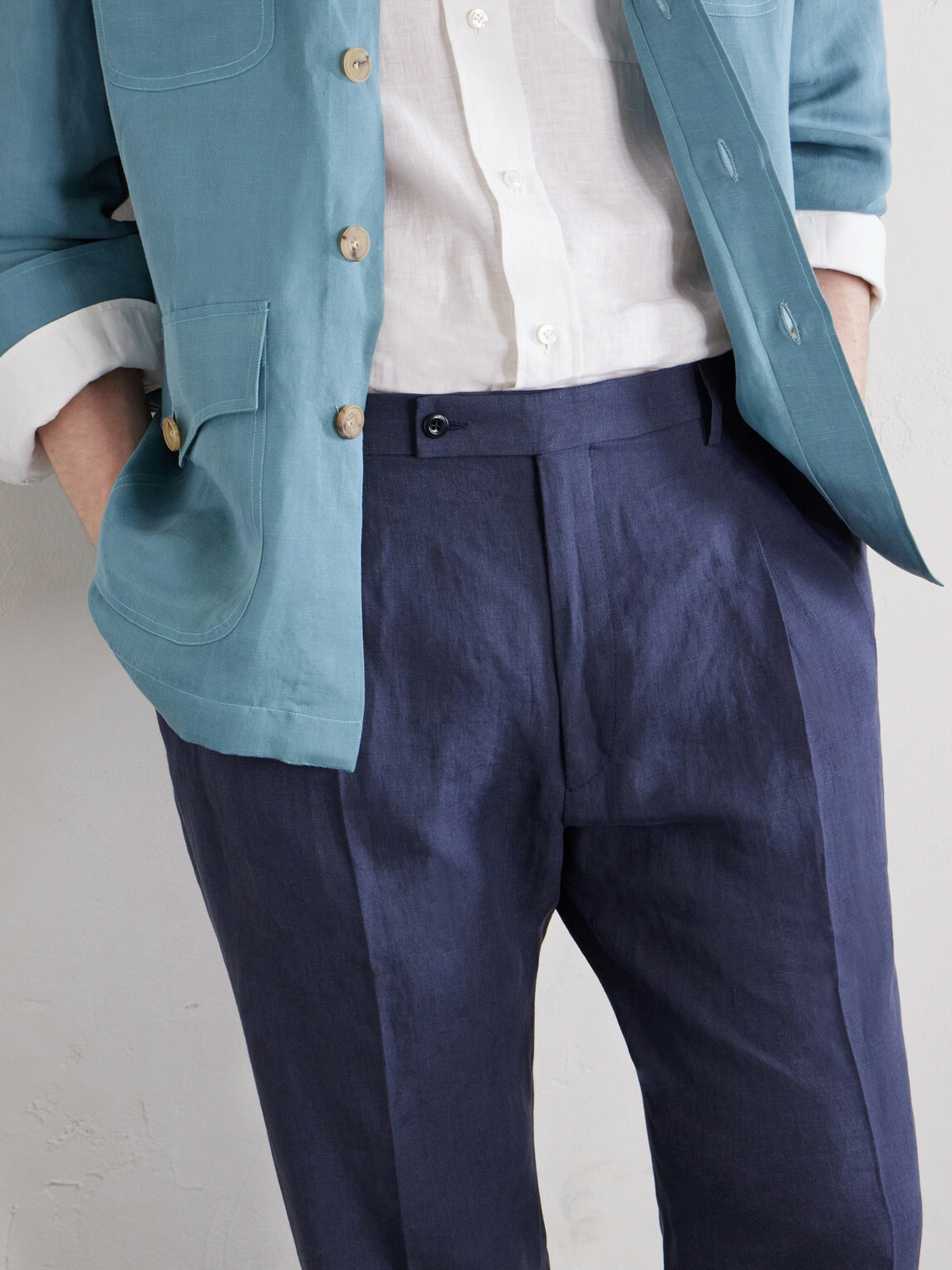 Rubinacci - Ciro Straight-Leg Linen Suit Trousers - Blue